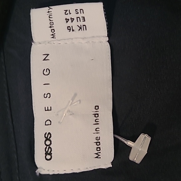 ASOS Curve Maternity Sz 12 Navy Satin Chiffon Sheer Striped Ruffles Midi Dress - Picture 3 of 16